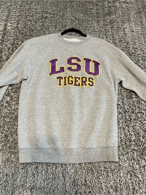 Gray LSU Tigers Crewneck Sweatshirt with Purple and Yellow Logo